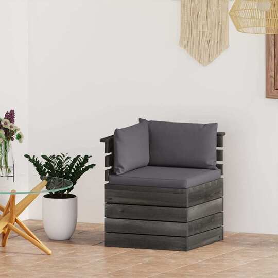 Kampinė sodo sofa iš palečių su pagalvėlėmis (antracito sp.) - Foteliai, sofos