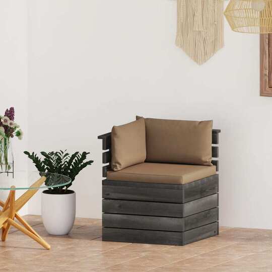 Kampinė sodo sofa iš palečių su pagalvėlėmis (pušinė) - Foteliai, sofos
