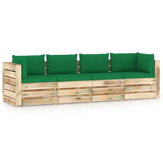 Keturvietė sodo sofa su tamsiai žaliomis pagalvėmis - Foteliai, sofos