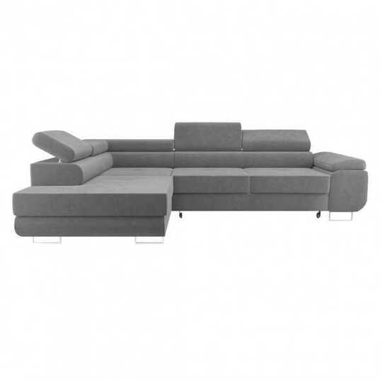 Ergonominė kampinė sofa su miego funkcija ir patalynės konteineriu