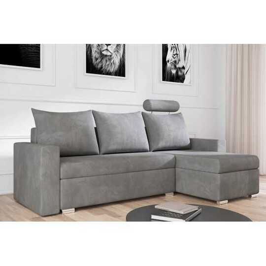 Kampinė sofa su miego funkcija, mediniu rėmu ir elastingomis putomis