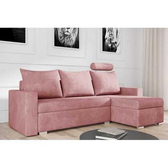 Kampinė sofa su miego funkcija, mediniu rėmu ir elastingomis putomis