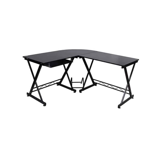 Modernus kampinis stalas 150x138x75cm., juodos spalvos - Darbo stalai