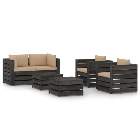 Sodo komplektas su pagalvėlėmis, 6 dalių, pilka spalva impregnuota mediena - Lauko baldų komplektai