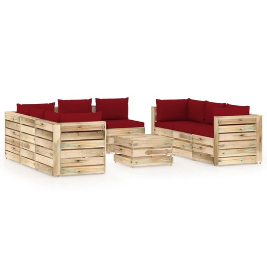 Sodo komplektas su pagalvėlėmis, 9 dalių, mediena impregnuota - Lauko baldų komplektai