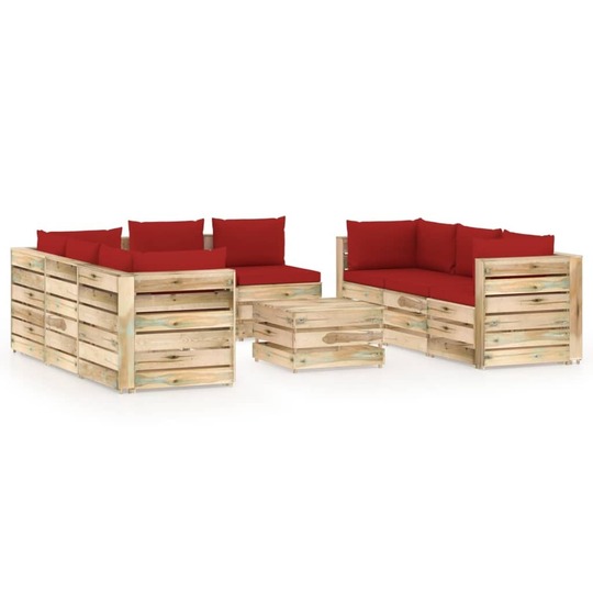 Sodo komplektas su pagalvėlėmis, impregnuota mediena, 9 dalys - Lauko baldų komplektai