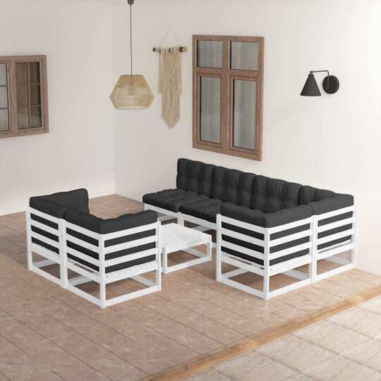 Sodo komplektas su pagalvėlėmis ir stalu, balta - Lauko baldų komplektai