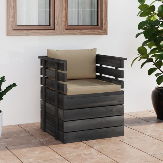 Sodo krėslas su pagalvėlėmis , pušies mediena, kreminė - Foteliai, sofos