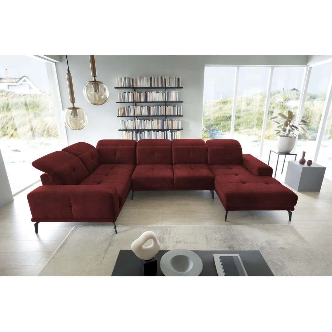 Moderni kampinė sofa EL4001 Red su slankiojančiais atlošais