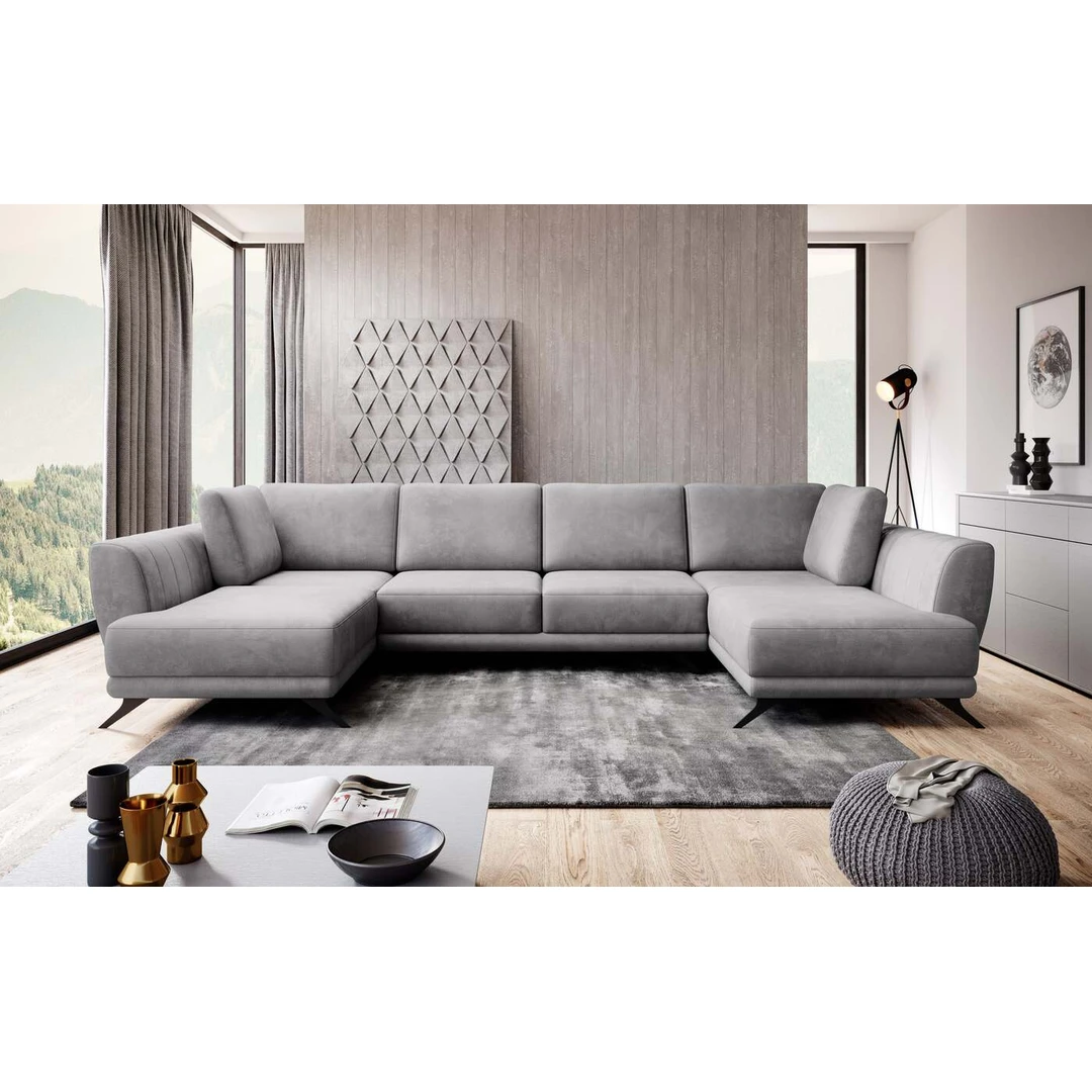 Elegantiška U formos kampinė sofa su miegojimo funkcija