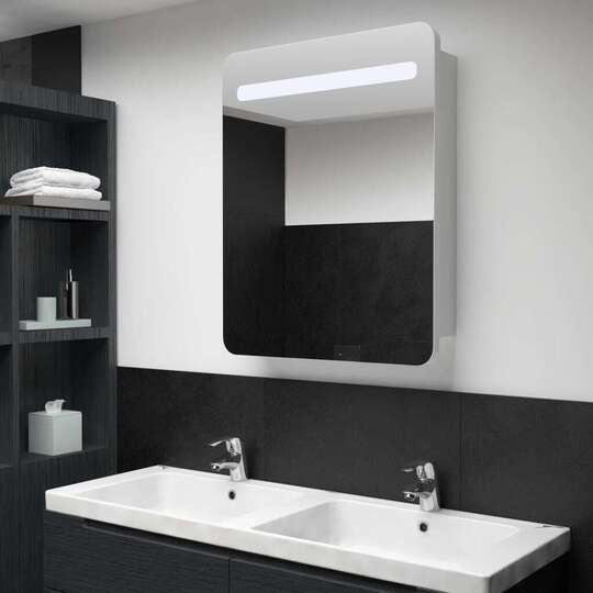 Veidrodinė vonios spintelė su LED apšvietimu, 60x11x80cm - Vonios spintelės