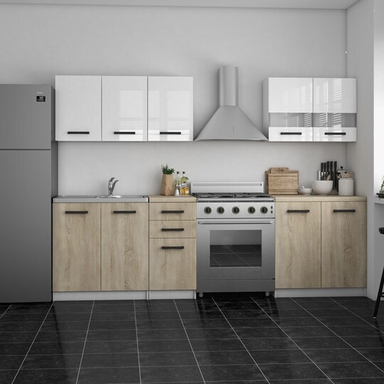 Virtuvinių spintelių komplektas Set 200, ąžuolo spalvos - Virtuvės baldų komplektai