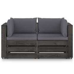 Dvivietė-sodo sofa su pagalvėlėmis, pilkai impregnuota mediena - Lauko baldų komplektai