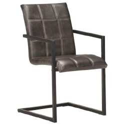 Gembinės valgomojo kėdės, tikra oda, 4vnt., pilkos spalvos - Kėdės