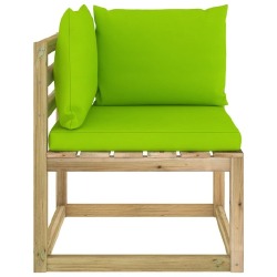 Kampinė sodo sofa su pagalvėlėmis, impregnuota pušis, žalia - Foteliai, sofos