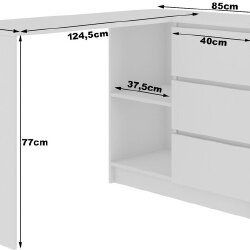 Kampinis rašomasis stalas NORE B16, dešininis, baltas/tamsiai pilkas - Darbo stalai