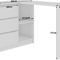 Kampinis rašomasis stalas NORE B16, kairinis, baltas - Darbo stalai