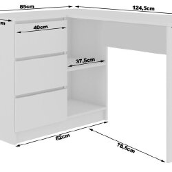 Kampinis rašomasis stalas NORE B16, kairinis, baltos/ąžuolo spalvos - Darbo stalai