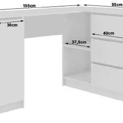 Kampinis rašomasis stalas NORE B20, dešininis, baltas/tamsiai pilkas - Darbo stalai
