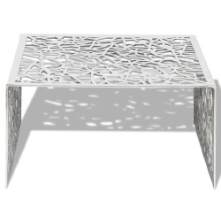 Kavos stal., sidabrinis, geometrinių raižinių dizainas, alium. - Žurnaliniai (kavos) staliukai