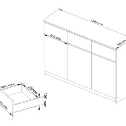 Komoda K140 su 3-imis stalčiais, baltos spalvosI /, baltos spalvosI Blizgūs - Komodos, šoninės spintelės