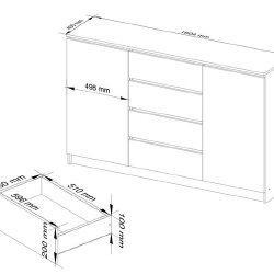 Baltos spalvos komoda su ABS briauna ir 24 mėn. garantija