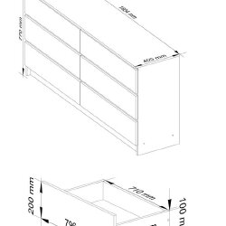 Komoda NORE K160 su 6-iais stalčiais, ąžuolo/baltos spalvos - Komodos, šoninės spintelės