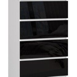 Komoda NORE K60 su 4-iais stalčiais, blizgios juodos spalvos