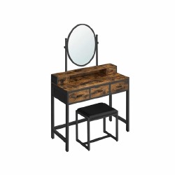 Kosmetinis staliukas su ovaliu veidrodžiu ir taburete