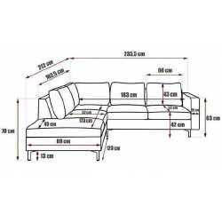 Plati kampinė sofa su Velvetto 04 ir eterno 09 audiniais