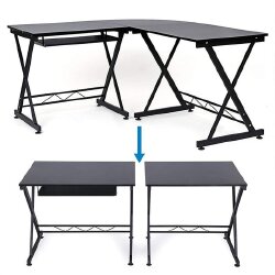 Modernus kampinis stalas 150x138x75cm., juodos spalvos - Darbo stalai