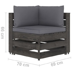 Modulinė kampinė sofa su pagalvėmis, pilkai impregnuota mediena - Foteliai, sofos