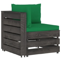 Modulinė -kampinė sofa su pagalvėmis, pilkai impregnuota mediena - Foteliai, sofos