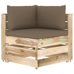 Modulinė kampinė -sofa su pagalvėmis žaliai impregnuota mediena - Foteliai, sofos