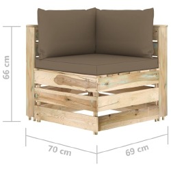 Modulinė kampinė -sofa su pagalvėmis žaliai impregnuota mediena - Foteliai, sofos