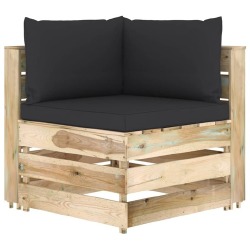 Modulinė -kampinė sofa su pagalvėmis žaliai impregnuota mediena. - Foteliai, sofos