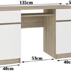 Rašomasis stalas NORE A5, baltos/ąžuolo spalvos - Darbo stalai