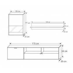 Sekcija ALANI (P175xA160xG39) betonas / balta - Komplektai, sekcijos