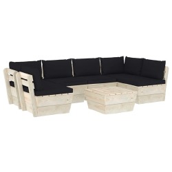 Sodo baldų komplektas iš palečių su pagalvėlėmis (7 d., juodos sp.) - Lauko baldų komplektai