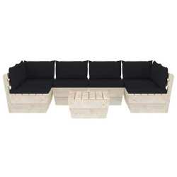 Sodo baldų komplektas iš palečių su pagalvėlėmis (7 d., juodos sp.) - Lauko baldų komplektai