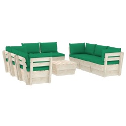 Sodo baldų komplektas iš palečių su pagalvėlėmis, 9 -dalių, eglė - Lauko baldų komplektai