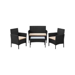 Sodo baldų komplektas iš PE polirotango, juodos spalvos