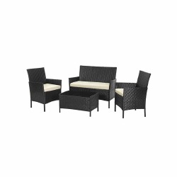 Sodo baldų komplektas iš PE polirotango, juodos/smėlio spalvos