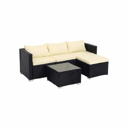 Sodo baldų komplektas su pagalvėlėmis iš PE polirotango, juodos/smėlio spalvos