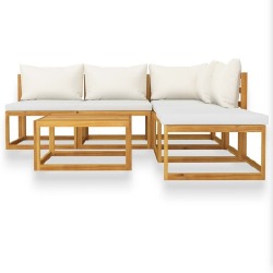 Sodo baldų komplektas su pagalvėmis, akacija, 6 dalių, kreminis - Lauko baldų komplektai