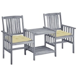 Sodo kėdės su arbatos staliuku ir kreminės sp. pagalvėlėmis, pilka akacija