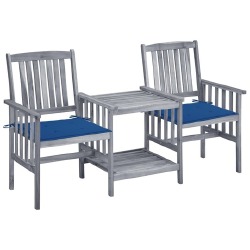 Sodo kėdės su arbatos staliuku ir pagalvėlėmis, akacija, pilka, mėlyna
