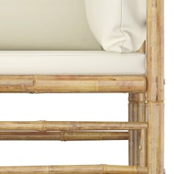 Sodo komplektas su kreminėmis pagalvėmis (3 d., bambukas) - Lauko baldų komplektai