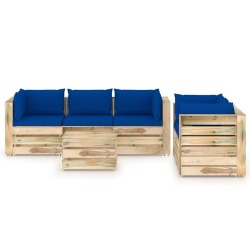 Sodo komplektas su mėlynom pagalvėlėmis, 6 dalių, impregnuota mediena - Lauko baldų komplektai