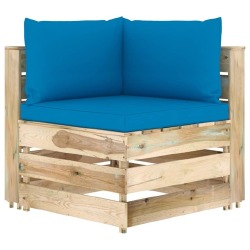 Sodo komplektas su mėlynomis pagalvėlėmis, 6 dalių, impregnuota mediena - Lauko baldų komplektai